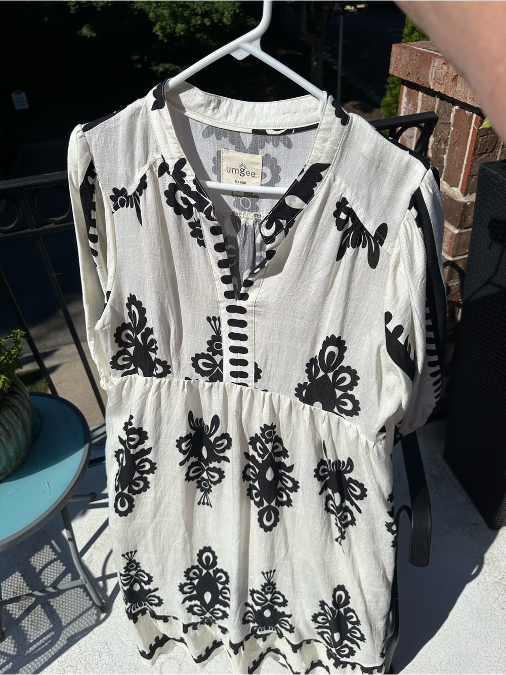 Umgee Cream with Black Embroidered Motifs Midi Dress
